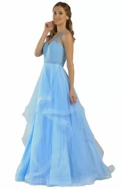 Poly USA - 8134 Illusion Embellished Waist Layered Long Dress 9 Poly USA - 8134 Illusion Embellished Waist Layered Long Dress -Wedding Dresses shop online poly usa 8134 illusion embellished waist layered long dress bridesmaid dresses xs ice blue 13426506498131