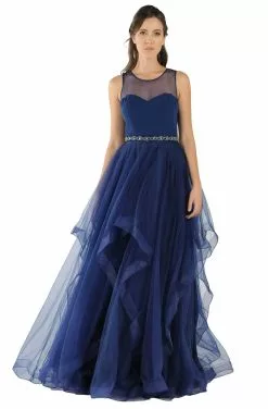 Poly USA - 8134 Illusion Embellished Waist Layered Long Dress 10 Poly USA - 8134 Illusion Embellished Waist Layered Long Dress -Wedding Dresses shop online poly usa 8134 illusion embellished waist layered long dress bridesmaid dresses xs navy 13426506563667