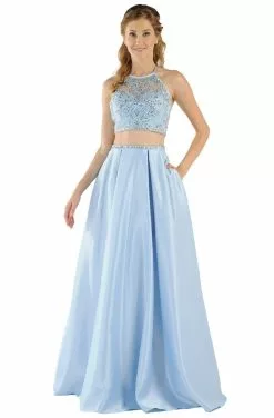 Poly USA - 8210 Two-Piece Jeweled Halter A-Line Dress