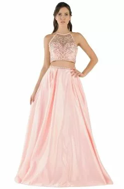 Poly USA - 8210 Two-Piece Jeweled Halter A-Line Dress -Wedding Dresses shop online poly usa 8210 two piece jeweled halter a line dress bridesmaid dresses xs blush 13428017725523