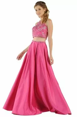 Poly USA - 8210 Two-Piece Jeweled Halter A-Line Dress -Wedding Dresses shop online poly usa 8210 two piece jeweled halter a line dress bridesmaid dresses xs hot pink 13428017791059