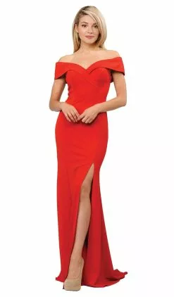 Poly USA - 8258 Off Shoulder Mermaid Jersey Dress With Slit