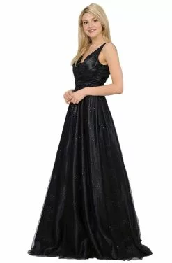 Poly USA - 8338 Glitter Embellished Long A-Line Dress -Wedding Dresses shop online poly usa 8338 glitter embellished long a line dress bridesmaid dresses xs black 13434876493907
