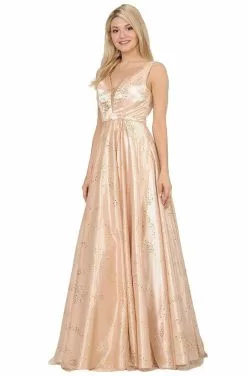 Poly USA - 8338 Glitter Embellished Long A-Line Dress -Wedding Dresses shop online poly usa 8338 glitter embellished long a line dress bridesmaid dresses xs gold 13434876428371