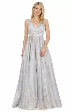 Poly USA - 8338 Glitter Embellished Long A-Line Dress