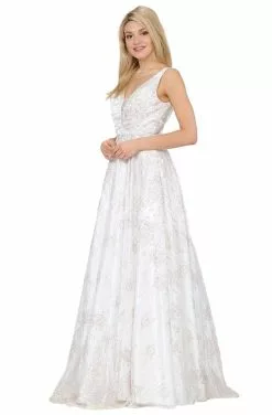 Poly USA - 8338 Glitter Embellished Long A-Line Dress -Wedding Dresses shop online poly usa 8338 glitter embellished long a line dress bridesmaid dresses xs white 13434876264531