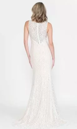 Poly USA 8496 - Lace V-Neck Long Gown -Wedding Dresses shop online poly usa 8496 lace v neck long gown wedding dresses 31508376715347