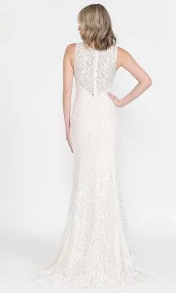 Poly USA 8496 - Lace V-Neck Long Gown -Wedding Dresses shop online poly usa 8496 lace v neck long gown wedding dresses 31508376748115