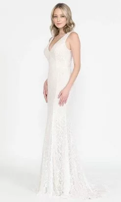 Poly USA 8496 - Lace V-Neck Long Gown -Wedding Dresses shop online poly usa 8496 lace v neck long gown wedding dresses 31508376780883