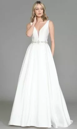 Poly USA 8498 - V-Neck Jeweled Waistline Bridal Gown -Wedding Dresses shop online poly usa 8498 v neck jeweled waistline bridal gown bridal dresses 31508373274707