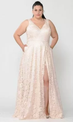 Poly USA W1020 - Lace Overskirt Evening Gown 10 Poly USA W1020 - Lace Overskirt Evening Gown -Wedding Dresses shop online poly usa w1020 lace overskirt evening gown wedding dresses 14w champagne 29910912499795