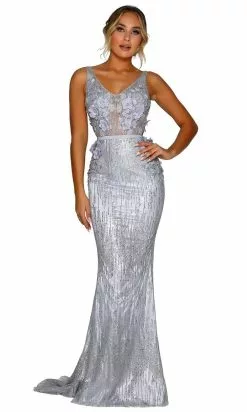 Portia And Scarlett - PS1905 Illusion Bodice Glitter Evening Gown -Wedding Dresses shop online portia and scarlett ps1905 illusion bodice glitter evening gown prom dresses 0 ice 14603710955603