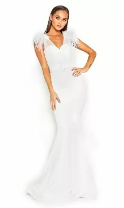 Portia And Scarlett - PS1984 Plunging V Neck Fringe Gown -Wedding Dresses shop online portia and scarlett ps1984 plunging v neck fringe gown wedding dresses 14769413980243