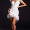 Portia And Scarlett - PS21142 Feathered Plunging V Neck Cocktail Dress -Wedding Dresses shop online portia and scarlett ps21142 feathered plunging v neck cocktail dress cocktail dresses 0 ivory 28684676366419