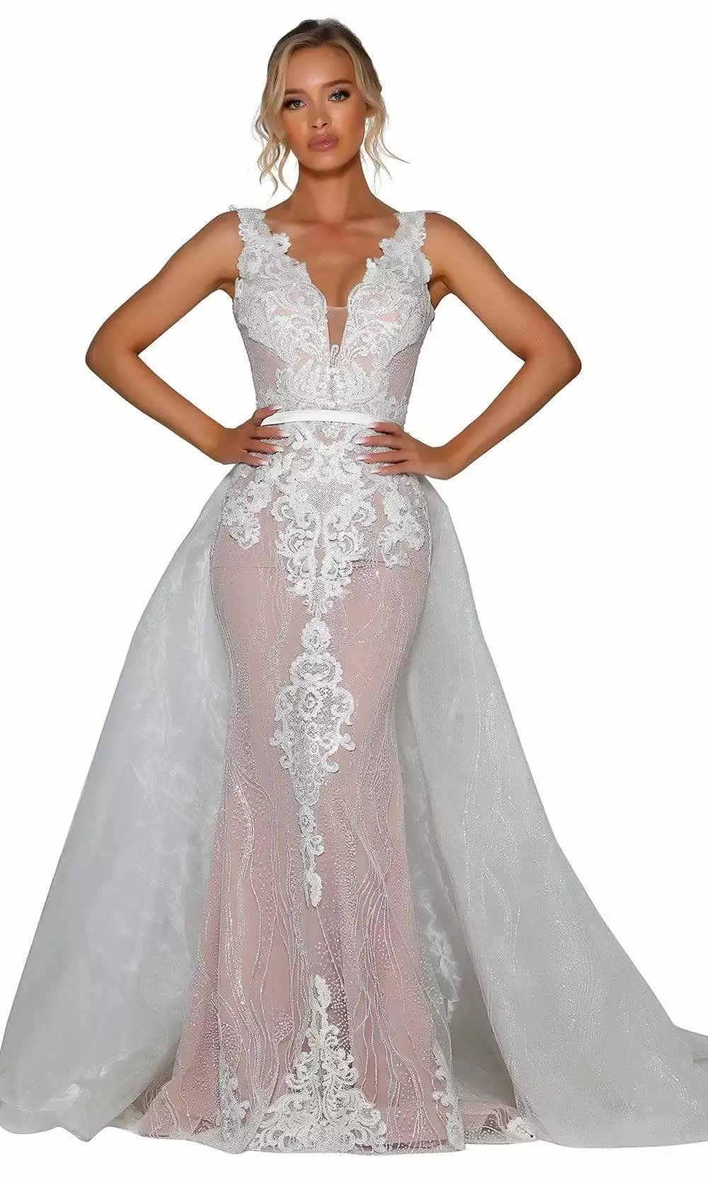 Portia And Scarlett - PS6805S Floral Long Dress With Overskirt 3 Portia And Scarlett - PS6805S Floral Long Dress With Overskirt