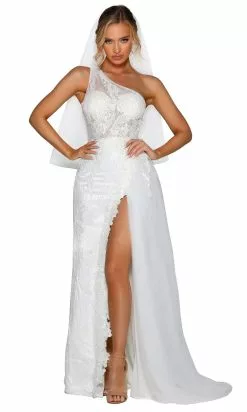 Portia And Scarlett - PSB6802 Asymmetric Lace Bridal Dress