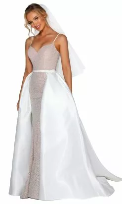 Portia And Scarlett - PSB6806S Thin Strap Fit Dress With Overskirt -Wedding Dresses shop online portia and scarlett psb6806s thin strap fit dress with overskirt wedding dresses 14626441625683