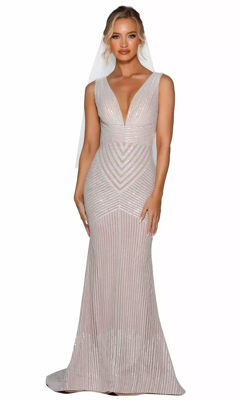 Portia And Scarlett - PSB6808 V Neck Sequined Trumpet Gown 3 Portia And Scarlett - PSB6808 V Neck Sequined Trumpet Gown