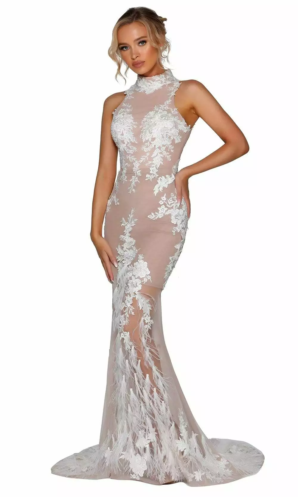 Portia And Scarlett - PSB6812 High Neck Sheer Long Dress 5 Portia And Scarlett - PSB6812 High Neck Sheer Long Dress - Image 3
