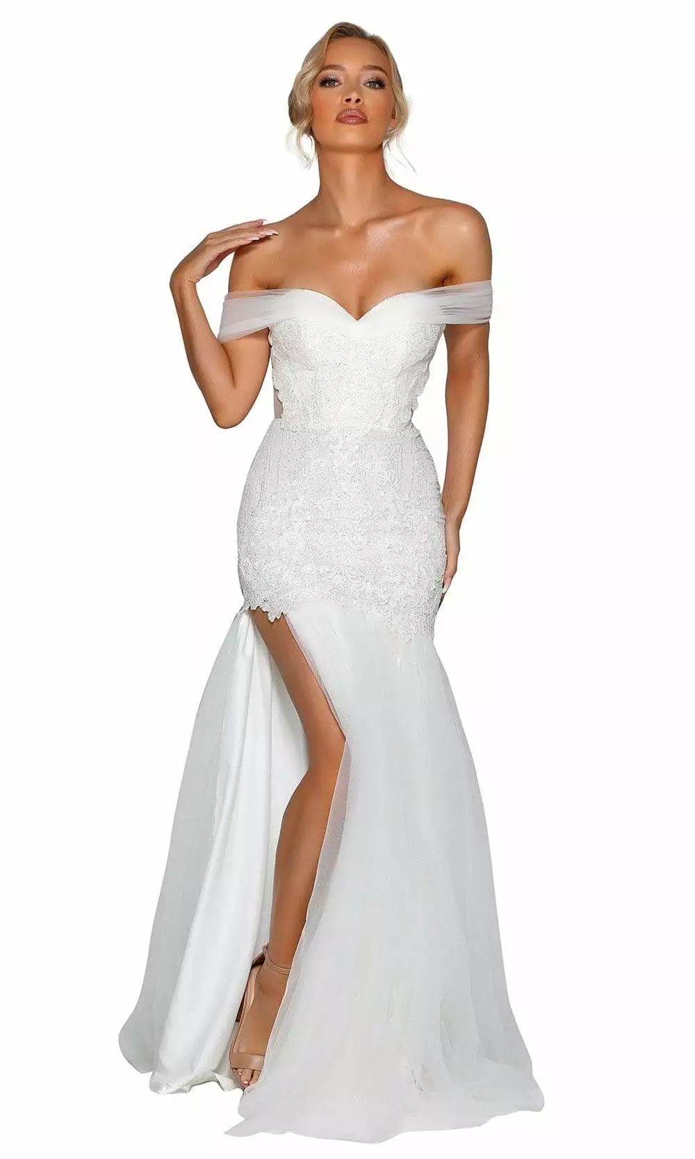 Portia And Scarlett - PSB6818 Off-Shoulder Slit Tulle Gown 4 Portia And Scarlett - PSB6818 Off-Shoulder Slit Tulle Gown - Image 2