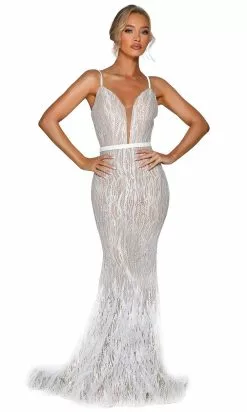 Portia And Scarlett - PSB6819 Deep Neckline Embroidered Fit Gown
