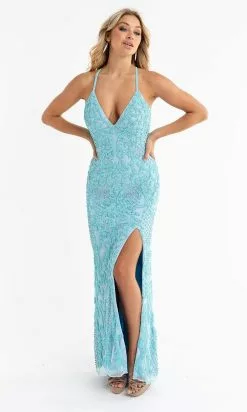 Primavera Couture - 3721 Beaded V-Neck With Slit Gown 43 Primavera Couture - 3721 Beaded V-Neck With Slit Gown -Wedding Dresses shop online primavera couture 3721 beaded v neck with slit gown special occasion dress 00 light turquoise 29494450225235