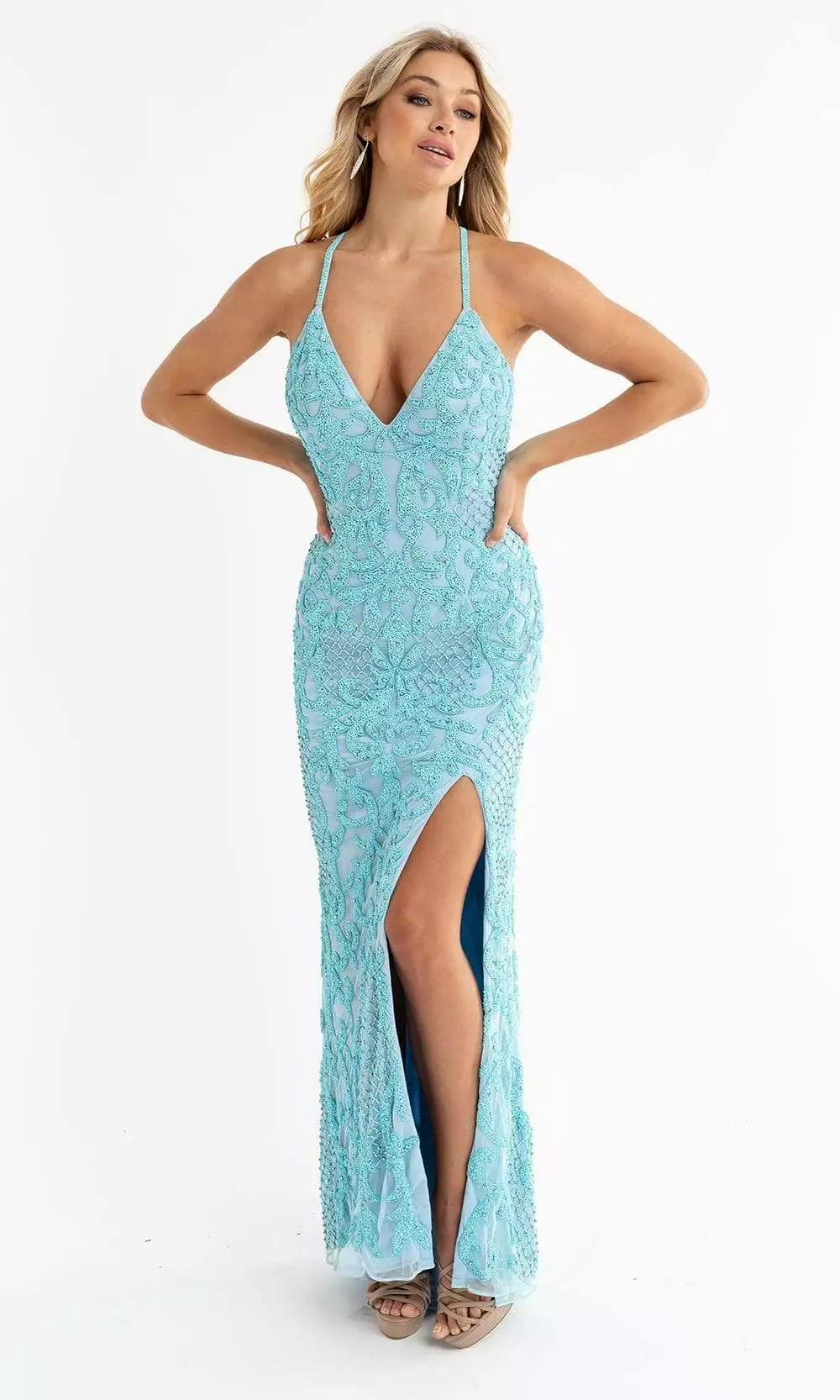 Primavera Couture - 3721 Beaded V-Neck With Slit Gown 14 Primavera Couture - 3721 Beaded V-Neck With Slit Gown - Image 12