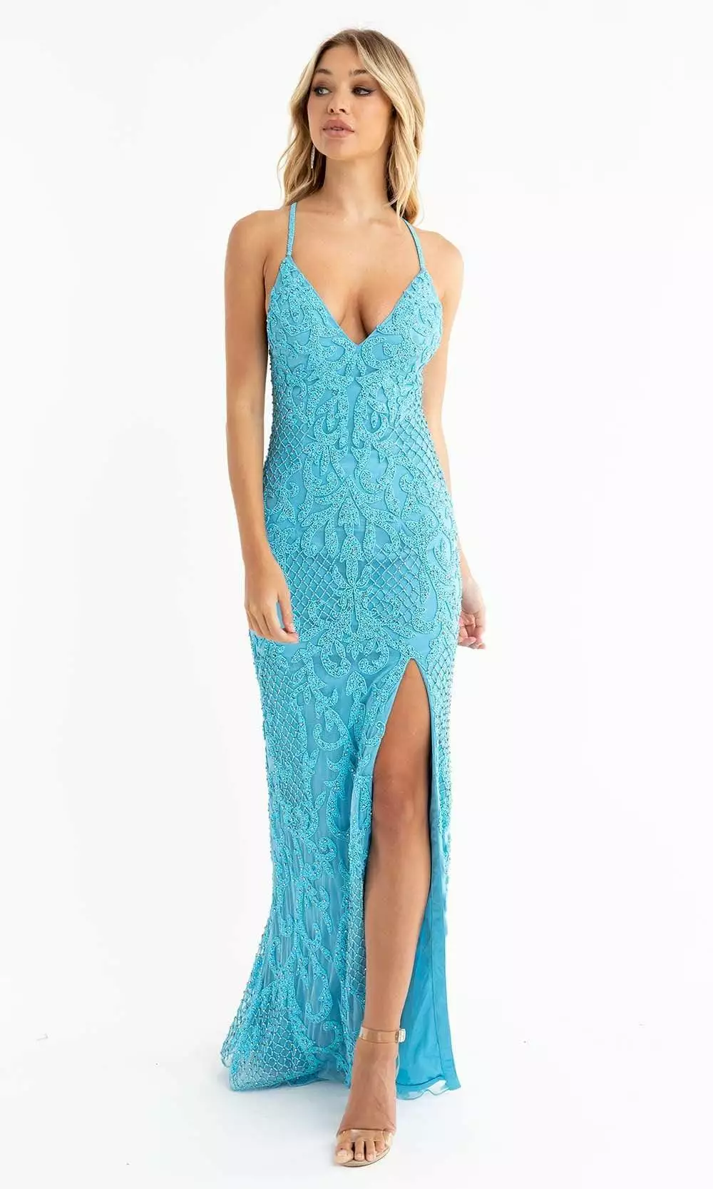 Primavera Couture - 3721 Beaded V-Neck With Slit Gown 24 Primavera Couture - 3721 Beaded V-Neck With Slit Gown - Image 22