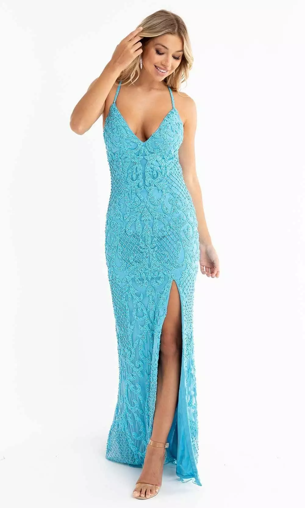 Primavera Couture - 3721 Beaded V-Neck With Slit Gown 26 Primavera Couture - 3721 Beaded V-Neck With Slit Gown - Image 24