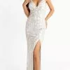 Primavera Couture - 3721 Beaded V-Neck With Slit Gown