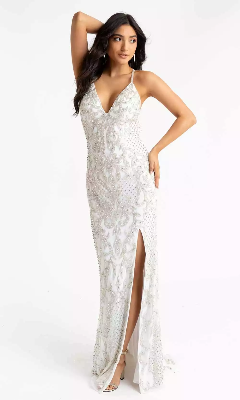 Primavera Couture - 3721 Beaded V-Neck With Slit Gown 5 Primavera Couture - 3721 Beaded V-Neck With Slit Gown - Image 3