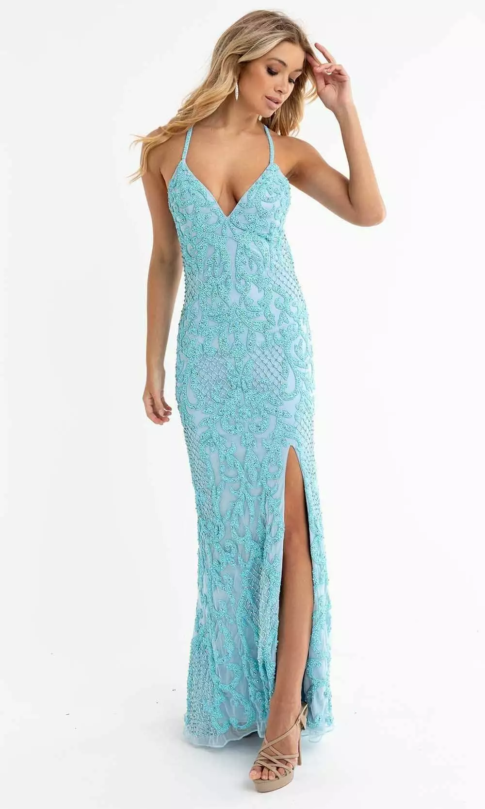 Primavera Couture - 3721 Beaded V-Neck With Slit Gown 16 Primavera Couture - 3721 Beaded V-Neck With Slit Gown - Image 14