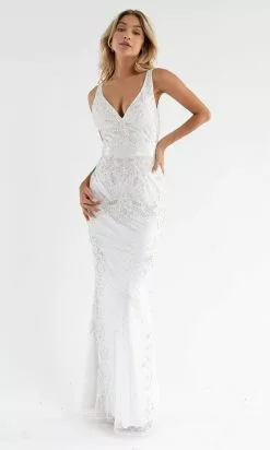 Primavera Couture - 3741 V-Neck Beaded Lace Long Gown