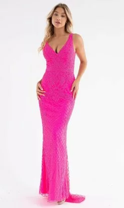 Primavera Couture - 3741 V-Neck Beaded Lace Long Gown 45 Primavera Couture - 3741 V-Neck Beaded Lace Long Gown -Wedding Dresses shop online primavera couture 3741 v neck beaded lace long gown special occasion dress 00 neon pink 29495850074195