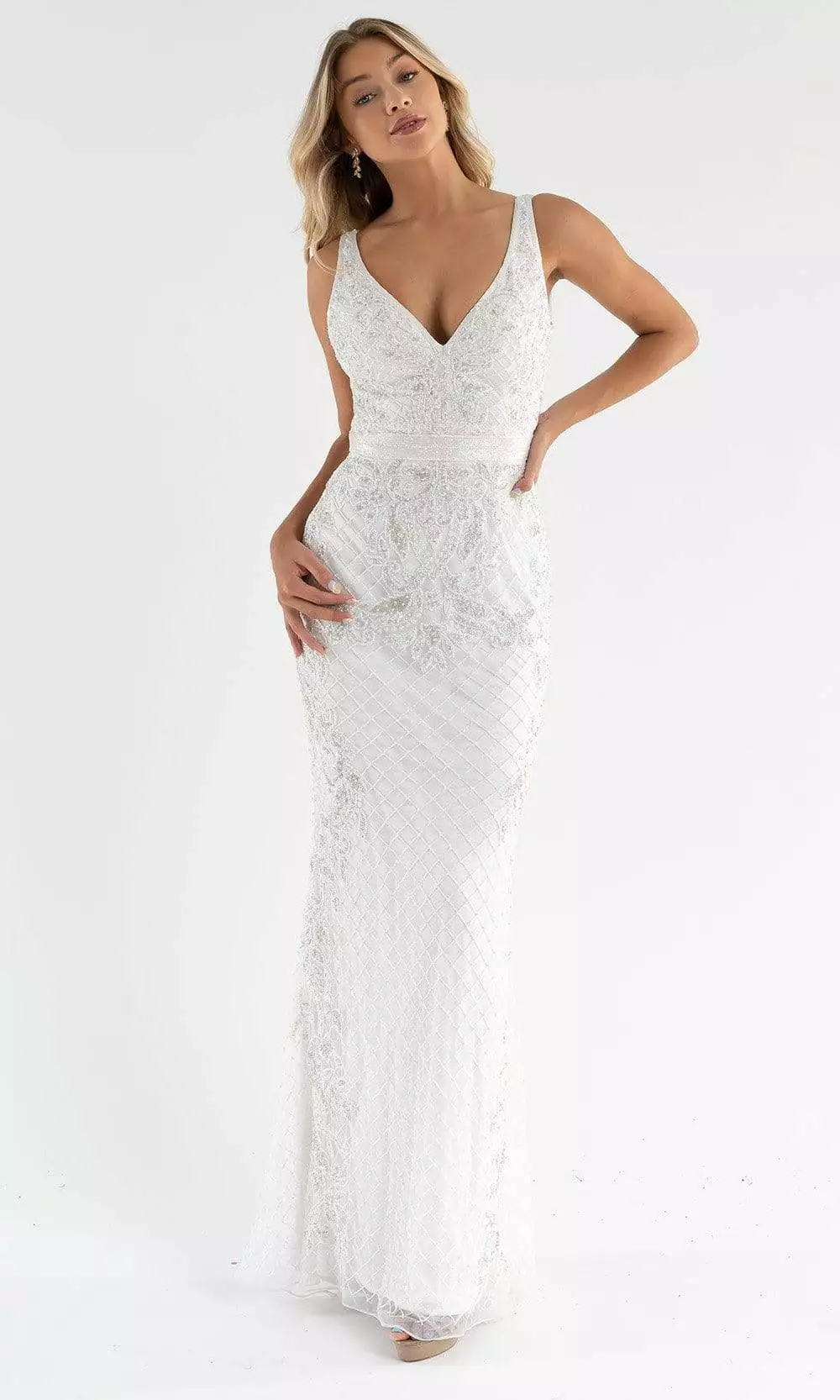 Primavera Couture - 3741 V-Neck Beaded Lace Long Gown 5 Primavera Couture - 3741 V-Neck Beaded Lace Long Gown - Image 3