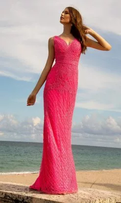 Primavera Couture - 3741 V-Neck Beaded Lace Long Gown 51 Primavera Couture - 3741 V-Neck Beaded Lace Long Gown -Wedding Dresses shop online primavera couture 3741 v neck beaded lace long gown special occasion dress 29495851614291