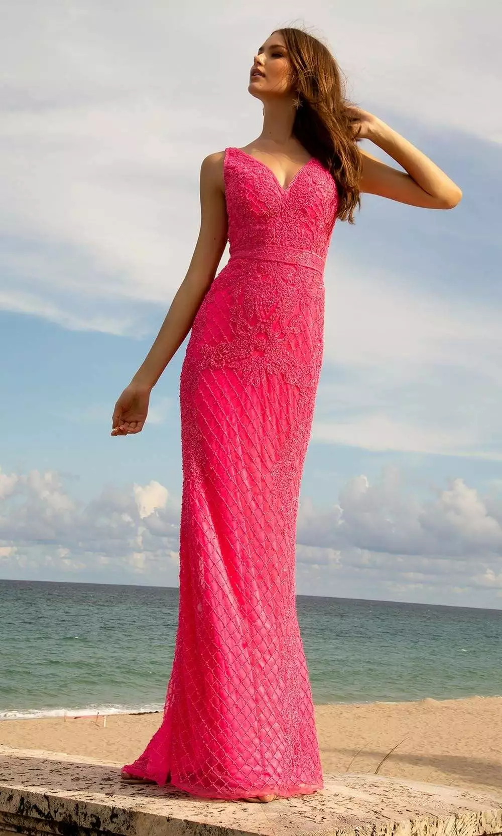 Primavera Couture - 3741 V-Neck Beaded Lace Long Gown 22 Primavera Couture - 3741 V-Neck Beaded Lace Long Gown - Image 20