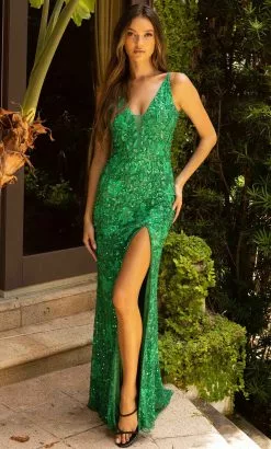 Primavera Couture 3905 - Plunging V-Neck Prom Dress -Wedding Dresses shop online primavera couture 3905 plunging v neck prom dress special occasion dress 000 emerald 31743673008211