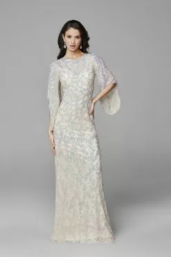 Primavera Couture - 9713 Sequined Flare Sleeve Illusion Sheath Gown -Wedding Dresses shop online primavera couture 9713 sequined flare sleeve illusion sheath gown mother of the bride dresses 0 nude 29606440927315