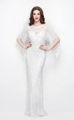 Primavera Couture - 9713 Sequined Flare Sleeve Illusion Sheath Gown