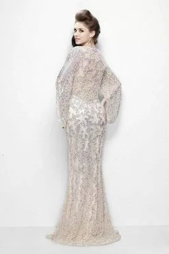 Primavera Couture - 9713 Sequined Flare Sleeve Illusion Sheath Gown -Wedding Dresses shop online primavera couture 9713 sequined flare sleeve illusion sheath gown mother of the bride dresses 28195503833171