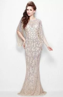 Primavera Couture - 9713 Sequined Flare Sleeve Illusion Sheath Gown -Wedding Dresses shop online primavera couture 9713 sequined flare sleeve illusion sheath gown mother of the bride dresses 28328307687507