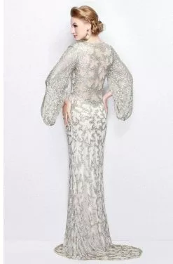 Primavera Couture - 9713 Sequined Flare Sleeve Illusion Sheath Gown -Wedding Dresses shop online primavera couture 9713 sequined flare sleeve illusion sheath gown mother of the bride dresses 28698775060563