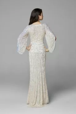 Primavera Couture - 9713 Sequined Flare Sleeve Illusion Sheath Gown -Wedding Dresses shop online primavera couture 9713 sequined flare sleeve illusion sheath gown mother of the bride dresses 29606440894547