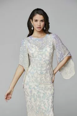 Primavera Couture - 9713 Sequined Flare Sleeve Illusion Sheath Gown -Wedding Dresses shop online primavera couture 9713 sequined flare sleeve illusion sheath gown mother of the bride dresses 29606472843347