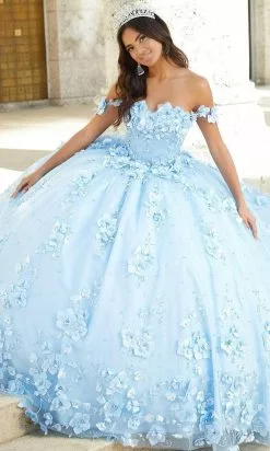 Quinceanera Collection 26024 - Floral Appliqued Quinceanera -Wedding Dresses shop online quinceanera collection 26024 floral appliqued quinceanera special occasion dress 0 sky blue 30824041119827