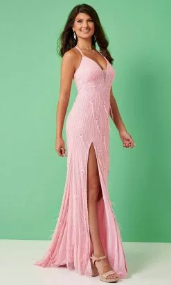 Rachel Allan 70295 - V-Neck Feather Detailed Prom Dress 16 Rachel Allan 70295 - V-Neck Feather Detailed Prom Dress -Wedding Dresses shop online rachel allan 70295 v neck feather detailed prom dress special occasion dress 00 light pink 31722553049171
