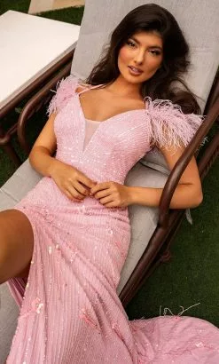 Rachel Allan 70295 - V-Neck Feather Detailed Prom Dress 20 Rachel Allan 70295 - V-Neck Feather Detailed Prom Dress -Wedding Dresses shop online rachel allan 70295 v neck feather detailed prom dress special occasion dress 31722552983635