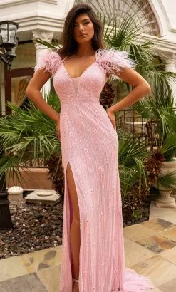 Rachel Allan 70295 - V-Neck Feather Detailed Prom Dress 19 Rachel Allan 70295 - V-Neck Feather Detailed Prom Dress -Wedding Dresses shop online rachel allan 70295 v neck feather detailed prom dress special occasion dress 31722553311315