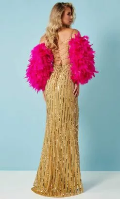 Rachel Allan 70315 - Feather Sleeve Sequin Prom Dress -Wedding Dresses shop online rachel allan 70315 feather sleeve sequin prom dress special occasion dress 31716104142931